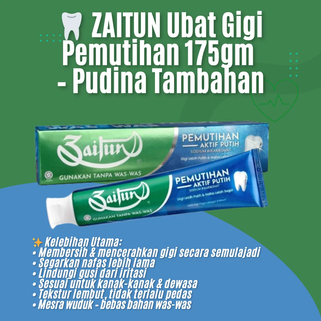 ZAITUN Ubat Gigi Pemutihan 175 gram – Pudina Tambahan RM 9.80